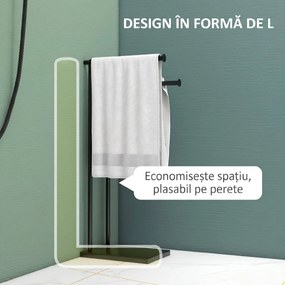 HOMCOM Suport Prosoape cu 2 Brațe, Suport Baie din Metal, 35,5x20x78 cm, Negru | Aosom Romania