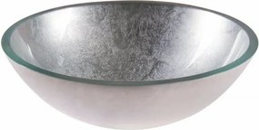 Lavoar pe blat Inter Ceramic din sticla rotund argintiu lucios 42 cm