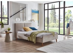 Pat matrimonial bej tapițat cu somieră 140x200 cm Piano – Meise Möbel