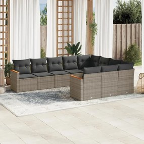 vidaXL Set mobilier de grădină cu perne, 10 piese, gri, poliratan
