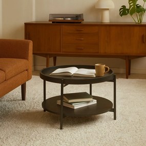 Măsuță de cafea neagră rotundă cu aspect de lemn de stejar ø 64 cm Hagen – Bonami Essentials