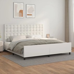 3125592 vidaXL Cadru de pat cu tăblie, alb, 200x200 cm, piele ecologică
