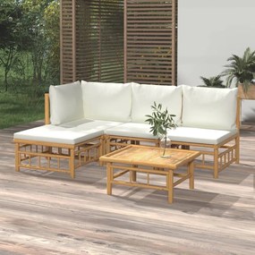 3155177 vidaXL Set mobilier de grădină cu perne alb crem, 2 piese, bambus