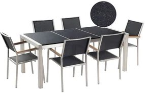 Set de masă pentru grădină Grosso (piatră naturală) (scaune negre). 1011625