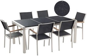 Set de masă pentru grădină Grosso (piatră naturală) (scaune negre). 1011625