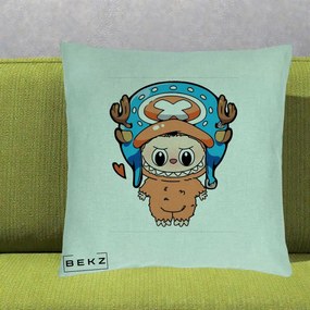 Perna Personalizata Labubu x Tony Tony Chopper, 40x40 cm, Verde Menta, Husa Detasabila, Perna Inclusa, BEKZ®