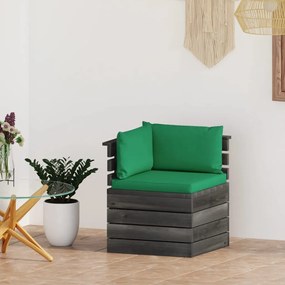 Canapea de gradina din paleti, coltar, cu perne, lemn de pin 1, Verde, Canapea coltar