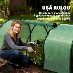 Sera Tunel Outsunny din Otel si cu Capac din PVC, 200x100x80 cm, Transparent si Verde | Aosom Romania