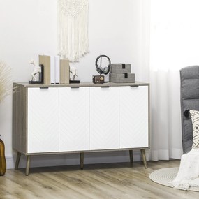 HOMCOM Bufet jos, mobilier de depozitare, 2 dulapuri, 4 uși, model chevron, polițe reglabile, 120 x 35 x 77,4 cm, alb și gri | Aosom Romania
