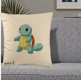 Perna Personalizata Squirtle Pokemon, 40x40 cm, Bej, Husa Detasabila, Perna Inclusa, BEKZ®
