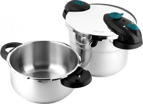Oala sub presiune Fagor Future Step, 4+6 l, 60-100 kPa, 22 cm, 5 sisteme de protectie, fund IMPAKSTEEL, inductie, argintiu