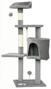 PawHut Copac de pisici multifuncțional zgârie zgâriețuri platforme adăpost sfoară jucării 40 x 40 x 114 cm gri | Aosom Romania