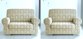 Set 2 huse elastice pentru fotolii, fara volanas, cu model Jacquard Bej Deschis