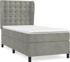 vidaXL Pat box spring cu saltea, gri deschis, 100x200 cm, catifea