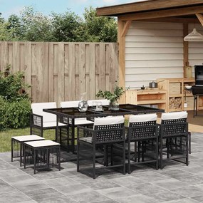 vidaXL Set mobilier de exterior cu perne, 11 piese, negru, poliratan