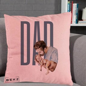 Cadou pentru Tata - Perna Personalizata DAD Tata si Nou-Nascut, 40x40 cm, Roz, Husa Detasabila, Perna Inclusa, BEKZ®