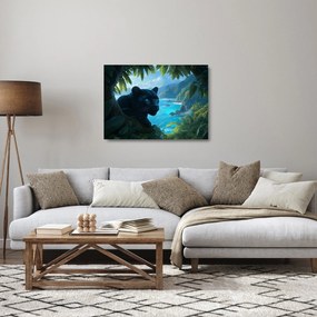 Tablou pe sticlă - Pantera neagră în junglă (70x50 cm)
