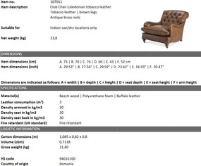 Fotoliu clasic design LUX Caledonian piele tobacco