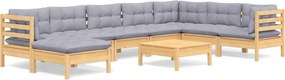vidaXL Set mobilier de grădină cu perne gri, 9 piese, lemn masiv pin