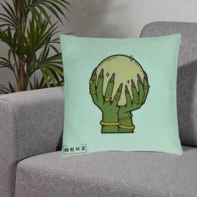 Perna Decorativa Halloween Maini Vrajitoare cu Glob de Cristal, 40x40 cm, Verde Menta, Husa Detasabila, Perna Inclusa, BEKZ®