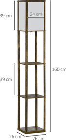 HOMCOM Lampă de Podea cu 3 Rafturi Integrate, Design Modern din MDF, 26x26x160 cm, Lemn Natural | Aosom Romania