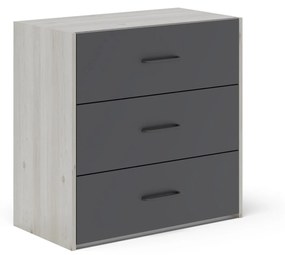 Comoda Malmo, 3 Sertare, Stejar Alb/Antracit, 80 x 42 x 80 cm
