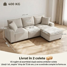 HOMCOM Canapea de Colț 3 Locuri, Respirabilă, cu Taburet cu Depozitare, Bej | Aosom Romania