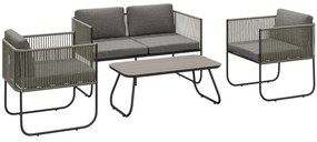 Outsunny Set de mobilier de grădină din poliratan lounge cu canapea, scaun, masă, perne rezistente la intemperii 116 x 60 x 69 cm maro + gri închis | Aosom Romania