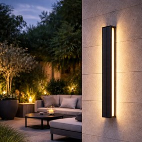 Lampă de perete exterioară neagră 60 cm cu LED reglabil în 4 trepte cu solar - Serena