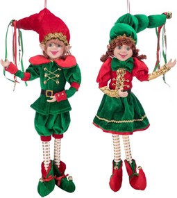 Elf decor Craciun cuplu Merry 10x50cm, Verde  Rosu