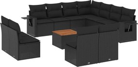 vidaXL Set canapele de grădină, 12 piese, cu perne, negru, poliratan