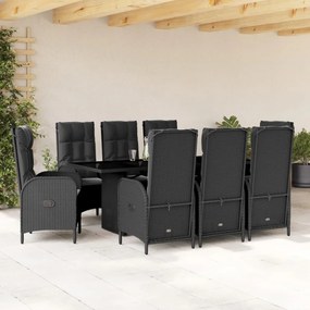 3213525 vidaXL Set mobilier de grădină cu perne, 9 piese, negru, poliratan