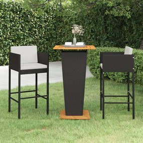 3094798 vidaXL Set mobilier bar de grădină cu perne, 3 piese, negru, poliratan