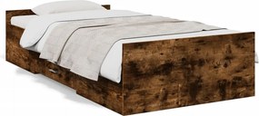 vidaXL Cadru pat cu sertare stejar fumuriu, 90x200 cm, lemn prelucrat