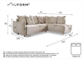 Colțar verde extensibil cu tapițerie din catifea reiată (colț dreapta) Lazy Lukka – Miuform