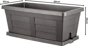 Ghiveci de grădină cu volum mare Bama Legno antracit, 80 x 40 x 35 cm, 80 cm