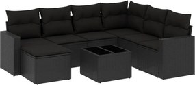 vidaXL Set mobilier de grădină cu perne, 8 piese, negru, poliratan