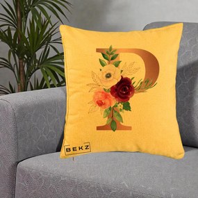 Cadou Personalizat - Perna Personalizata Monograma Rose Gold Litera P, 40x40 cm, Galben, Husa Detasabila, Perna Inclusa, BEKZ®