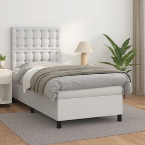 3142828 vidaXL Pat box spring cu saltea, alb, 100x200 cm, piele ecologică