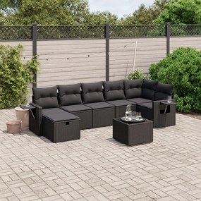 3263821 vidaXL Set mobilier de grădină cu perne, 8 piese, negru, poliratan