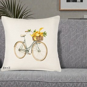Perna Decorativa Bicicleta cu Cos de Lamai Mediteranean, 40x40 cm, Crem Reliefat, Husa Detasabila, Perna Inclusa, BEKZ®