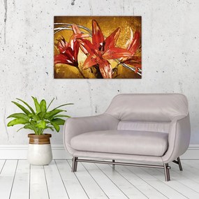 Tablou pe sticlă cu flori de crini (70x50 cm)
