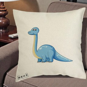 Perna Personalizata Brontosaur Albastru, 40x40 cm, Ecru, Husa Detasabila, Perna Inclusa, BEKZ®
