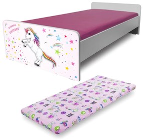 Pat Economic Unicorn cu saltea cu lana 140 x 70cm inclusa pentru fete 2-8 ani - Pc-p-mk-eco-uni-70