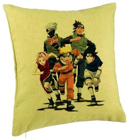 Perna Decorativa cu Naruto team, 40x40 cm, Verde, Husa Detasabila, Burduf