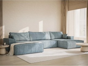 Colțar albastru deschis extensibil/cu spațiu de depozitare cu tapițerie din chenille (în formă de "U") Kyoto – Maison de Rêve