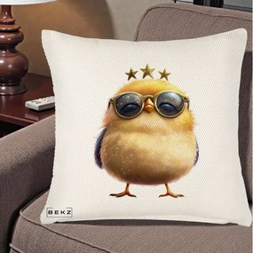 Perna Decorativa Pui Gold Star cu Ochelari Aurii, 40x40 cm, Crem Reliefat, Husa Detasabila, Perna Inclusa, BEKZ®