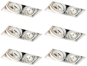 Set de 6 spoturi încastrate albe GU10 70mm cu 2 lumini fără ramă - Oneon