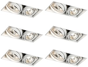 Set de 6 spoturi încastrate albe GU10 50mm cu 2 lumini fără ramă - Oneon