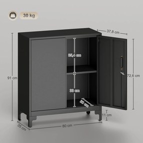 HOMCOM Dulap birou din metal, uși blocabile, comodă de birou, design cu două niveluri, Negru | Aosom Romania